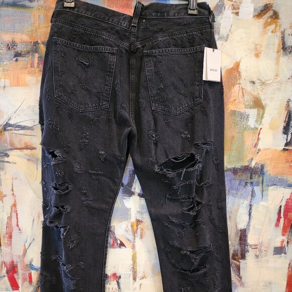 AGolde Destroyed/Distressed Criss Cross Waist Jeans in Feverish Wash Black - Picture 3 of 4